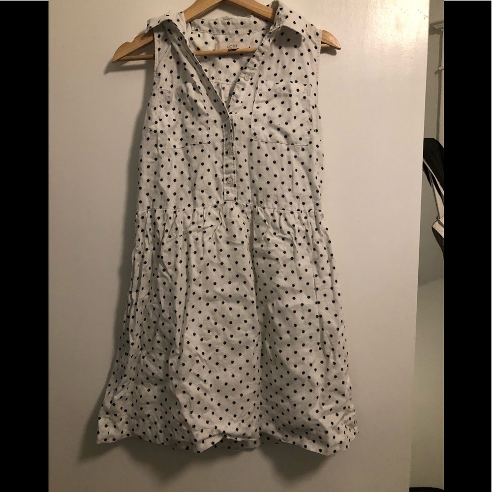 Loft linen polka dot shirt dress